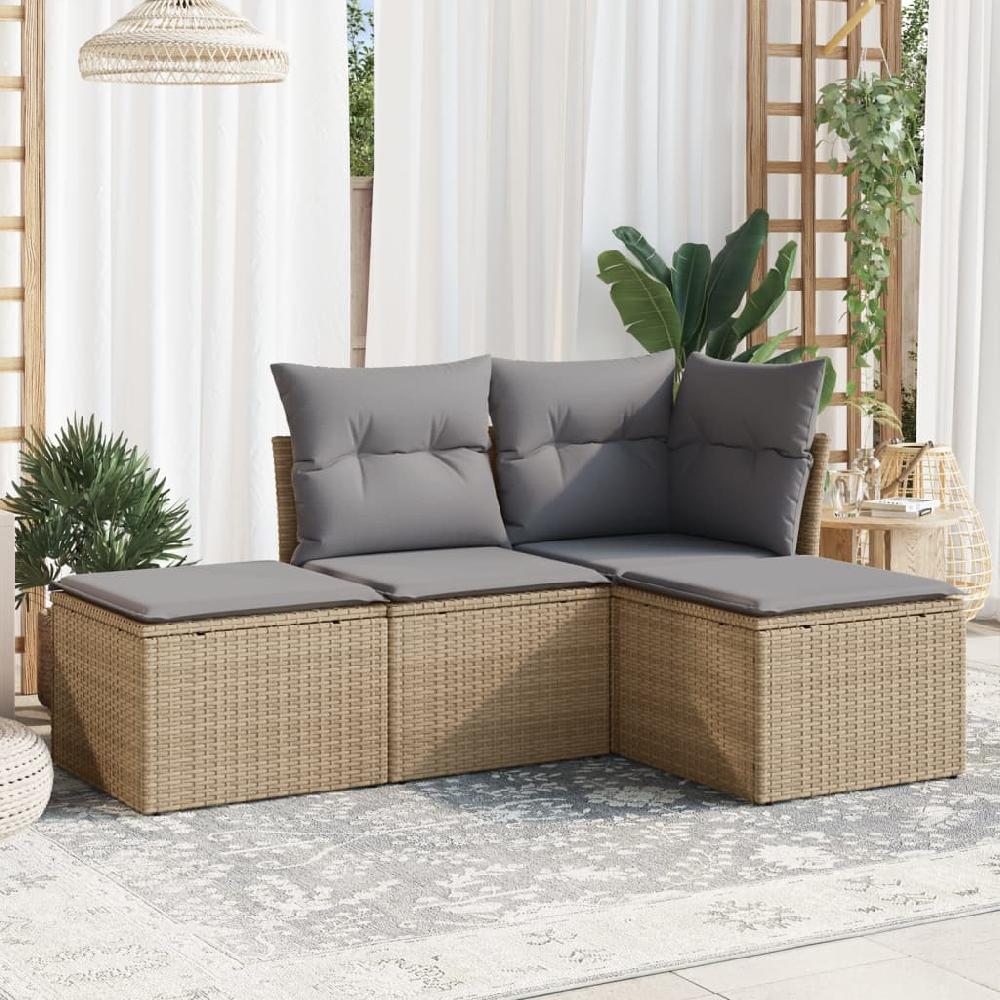 Conjunto de muebles de jardín con cojines 4 piezas mimbre resina beige vidaXL