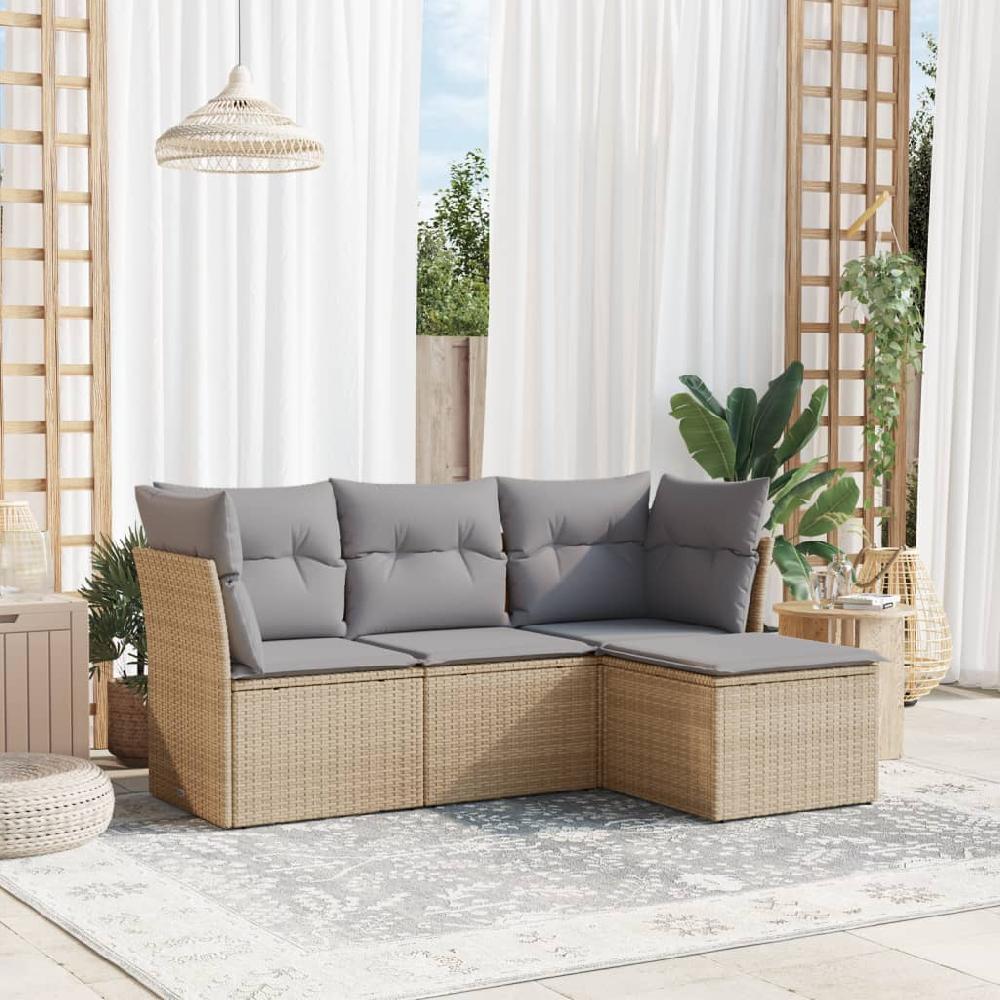 Conjunto de muebles de jardín con cojines 4 piezas mimbre resina beige vidaXL