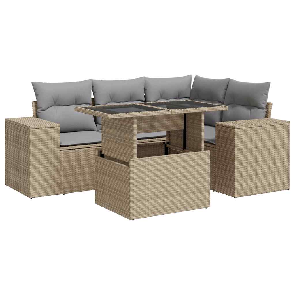 Conjunto De Muebles De Jardín Con Cojines 5 Piezas Mimbre Resina Beige VidaXL