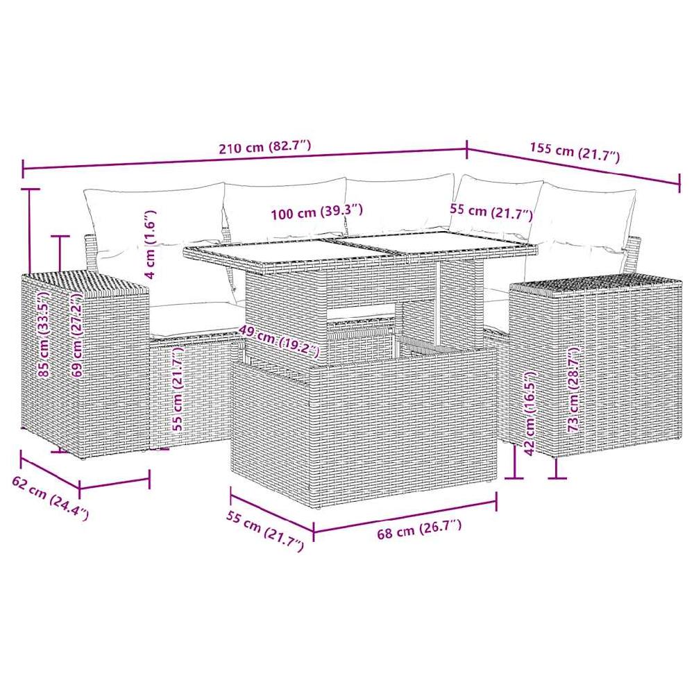 Conjunto De Muebles De Jardín Con Cojines 5 Piezas Mimbre Resina Beige VidaXL