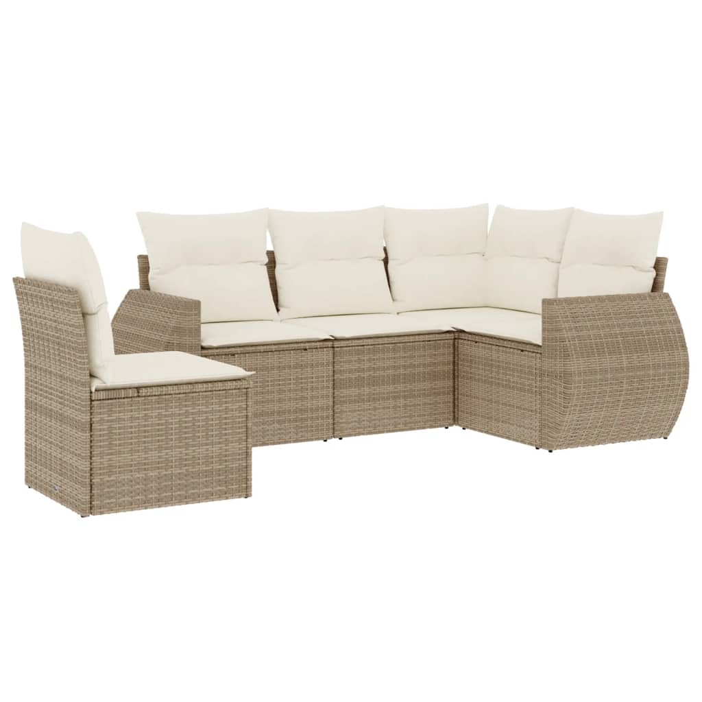 Conjunto De Muebles De Jardín Con Cojines 5 Piezas Mimbre Resina Beige VidaXL