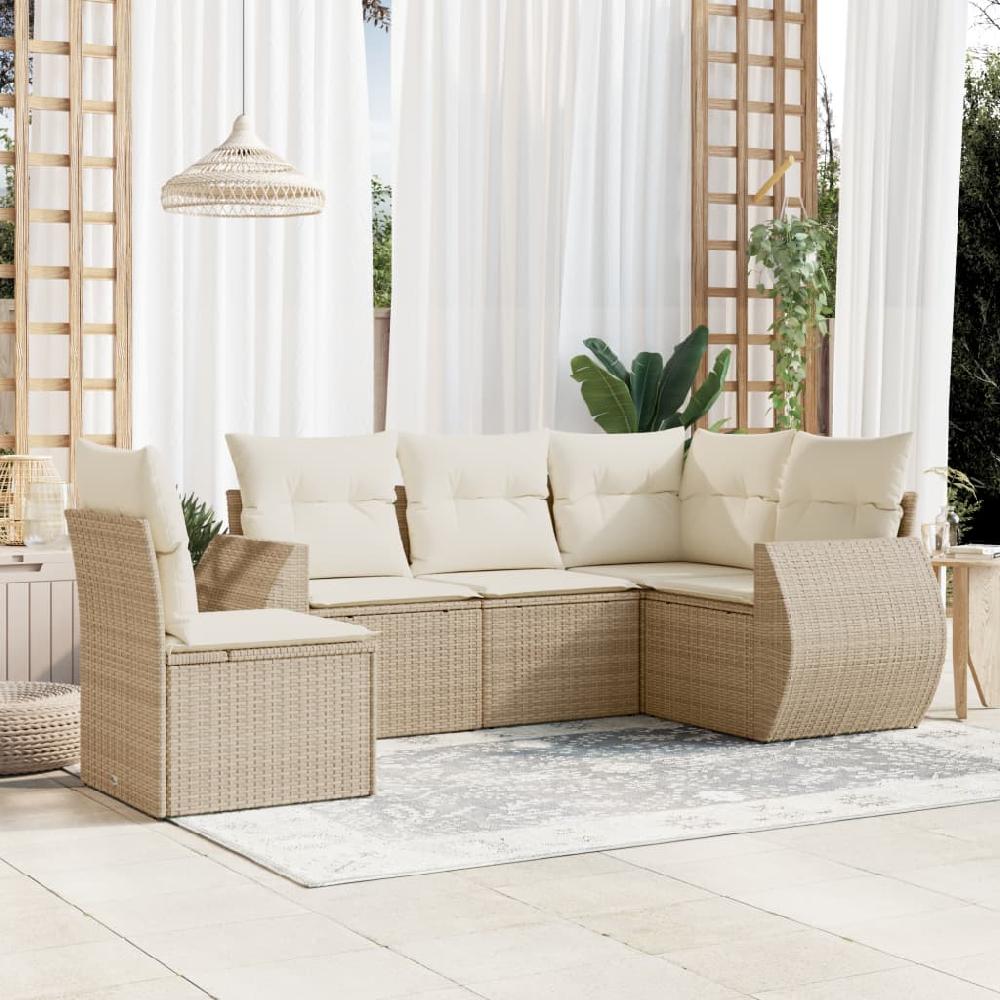 Conjunto de muebles de jardín con cojines 5 piezas mimbre resina beige vidaXL