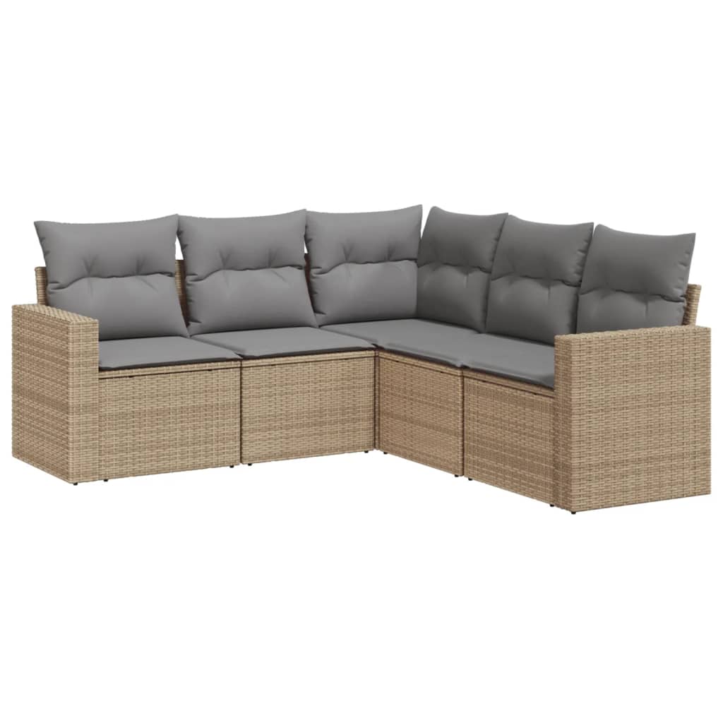 Conjunto De Muebles De Jardín Con Cojines 5 Piezas Mimbre Resina Beige VidaXL
