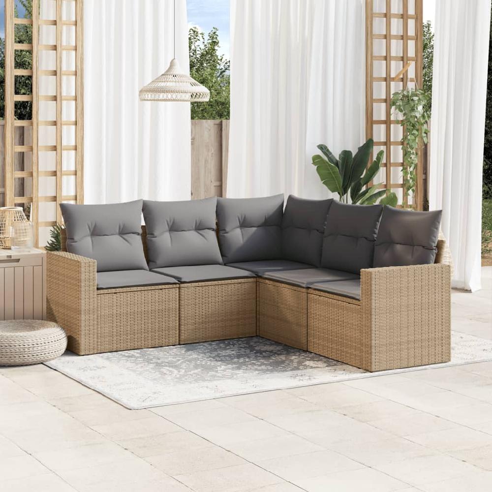Conjunto de muebles de jardín con cojines 5 piezas mimbre resina beige vidaXL