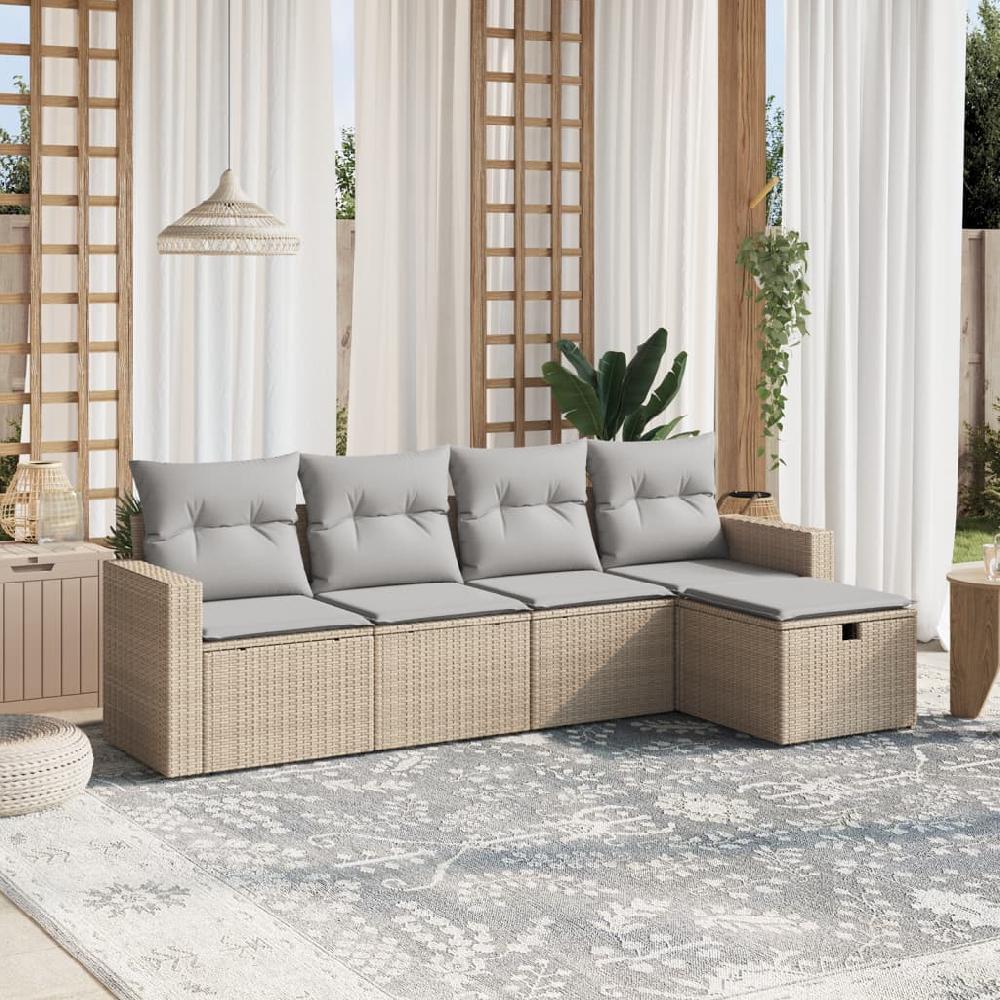 Conjunto de muebles de jardín con cojines 5 piezas mezcla de resina tejida beige vidaXL
