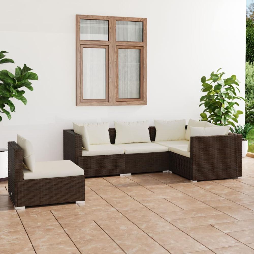 Conjunto de muebles de jardín con cojines 5 piezas ratán resina marrón vidaXL