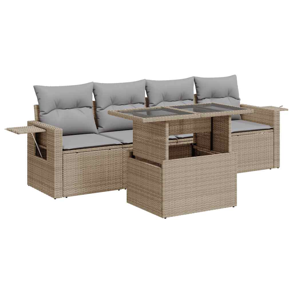 Conjunto De Muebles De Jardín Con Cojines 5 Piezas Mimbre Resina Beige VidaXL