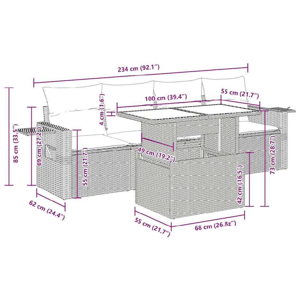 Conjunto De Muebles De Jardín Con Cojines 5 Piezas Mimbre Resina Beige VidaXL