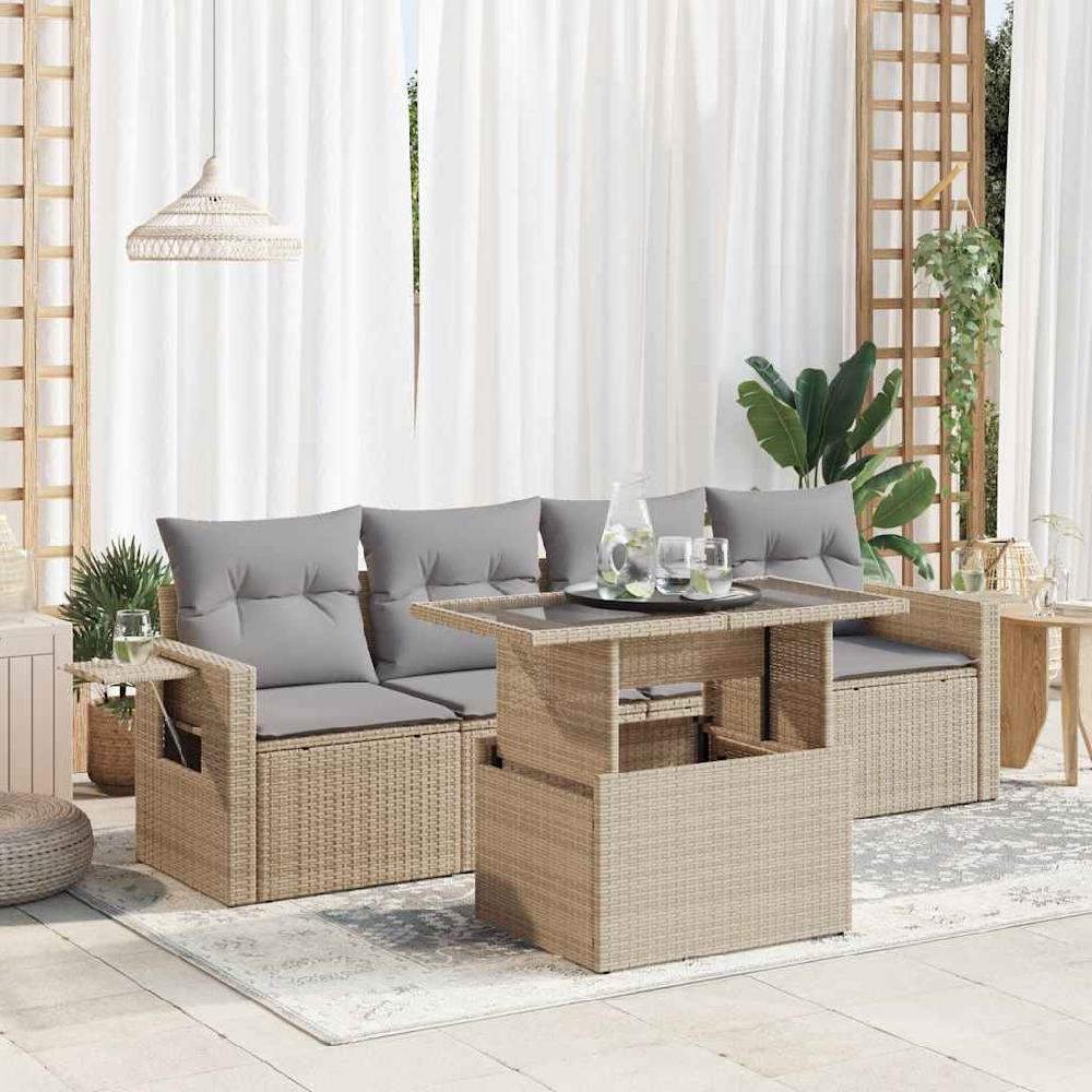 Conjunto de muebles de jardín con cojines 5 piezas mimbre resina beige vidaXL