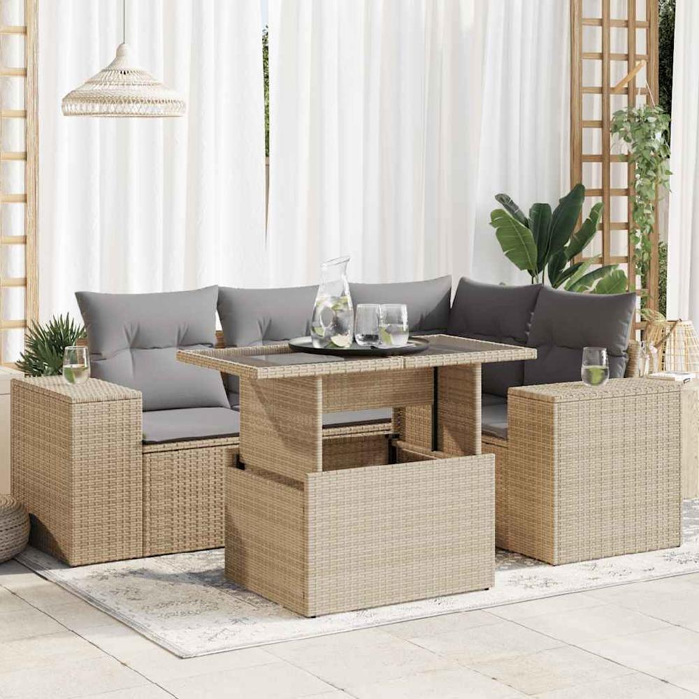 Conjunto de muebles de jardín con cojines 5 piezas mimbre resina beige vidaXL