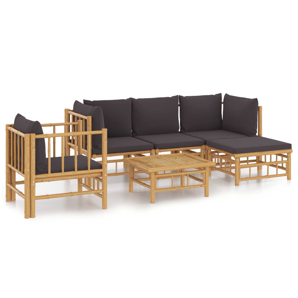 Conjunto De Muebles De Jardín Con Cojines 6 Piezas Bambú Gris Oscuro VidaXL