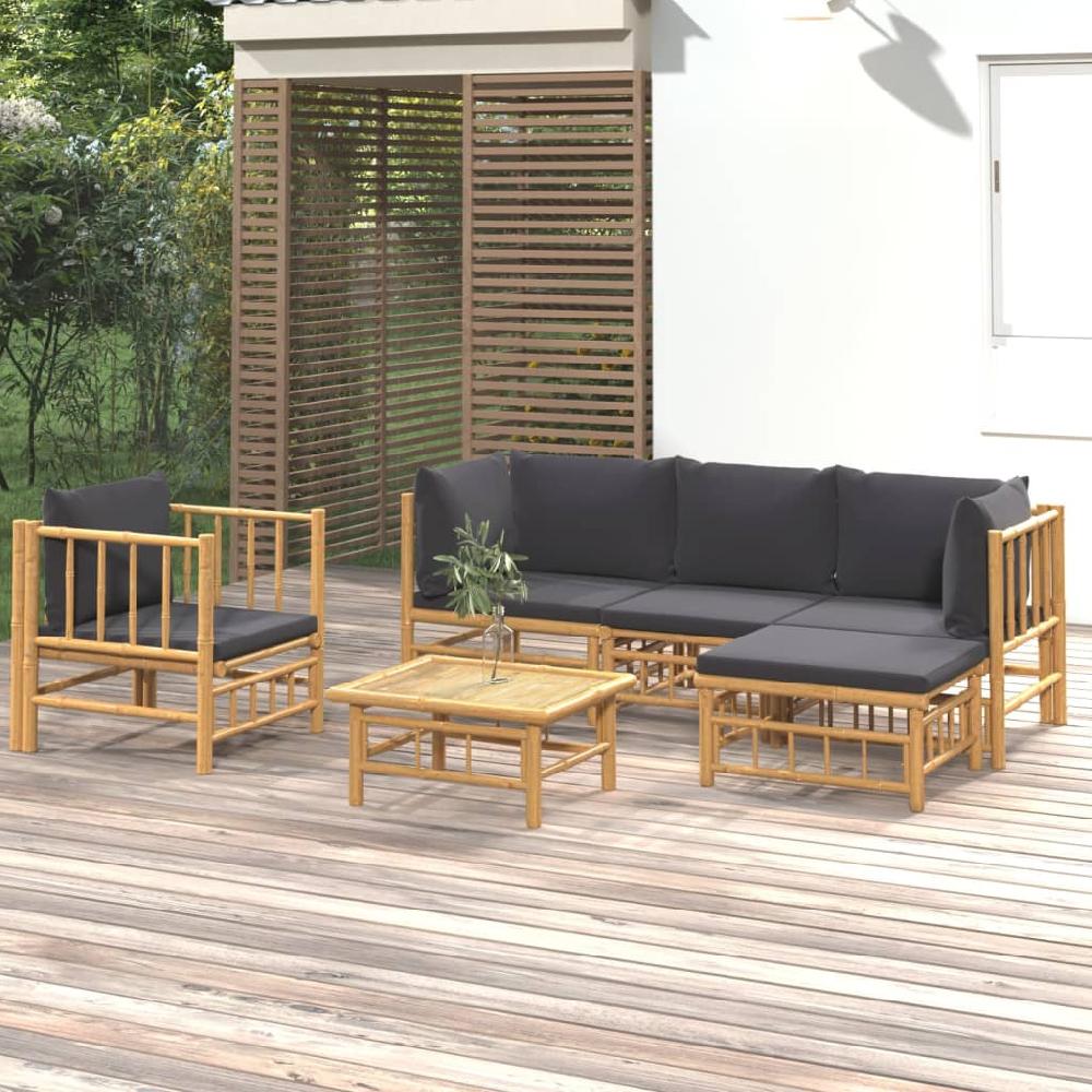 Conjunto De Muebles De Jardín Con Cojines 6 Piezas Bambú Gris Oscuro VidaXL