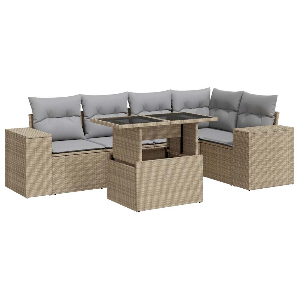Conjunto De Muebles De Jardín Con Cojines 6 Piezas Mimbre Resina Beige VidaXL