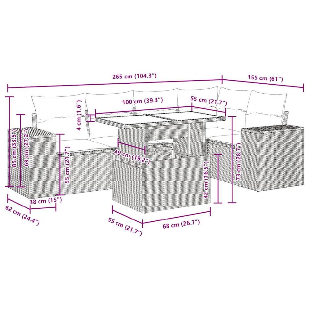 Conjunto De Muebles De Jardín Con Cojines 6 Piezas Mimbre Resina Beige VidaXL