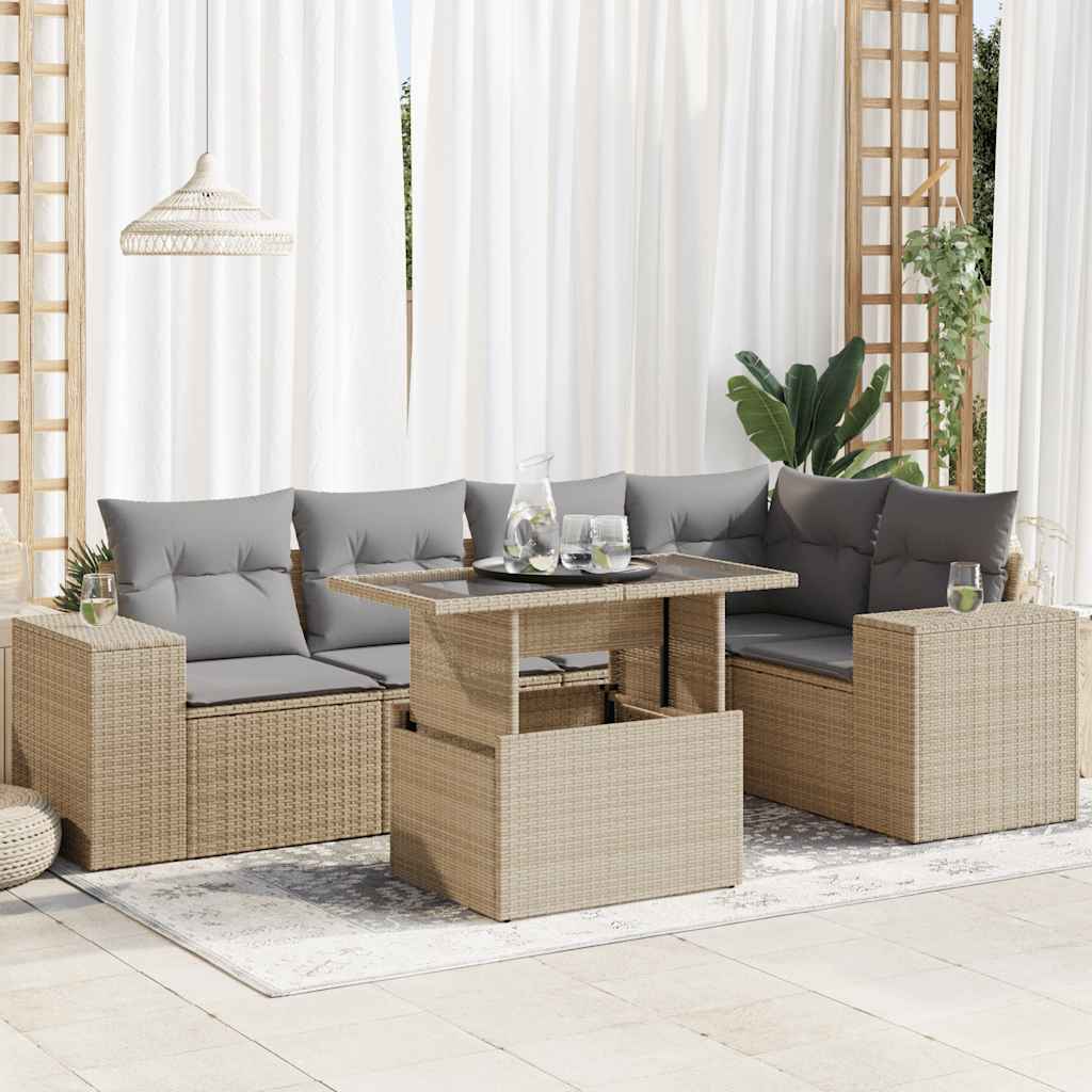 Conjunto de muebles de jardín con cojines 6 piezas mimbre resina beige vidaXL
