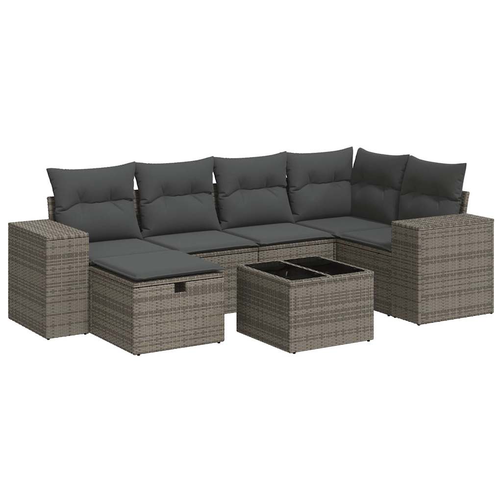 Conjunto De Muebles De Jardín Con Cojines 7 Piezas Mimbre Resina Gris VidaXL