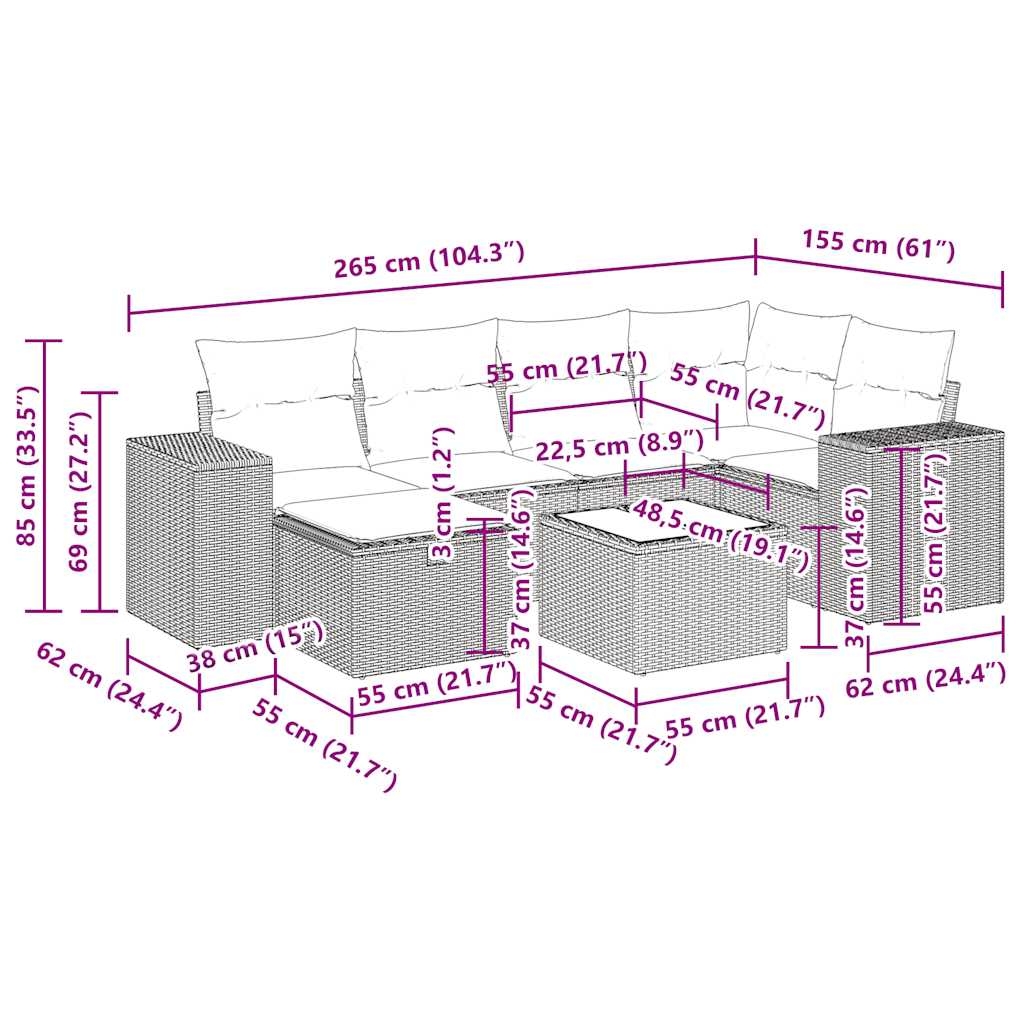 Conjunto De Muebles De Jardín Con Cojines 7 Piezas Mimbre Resina Gris VidaXL