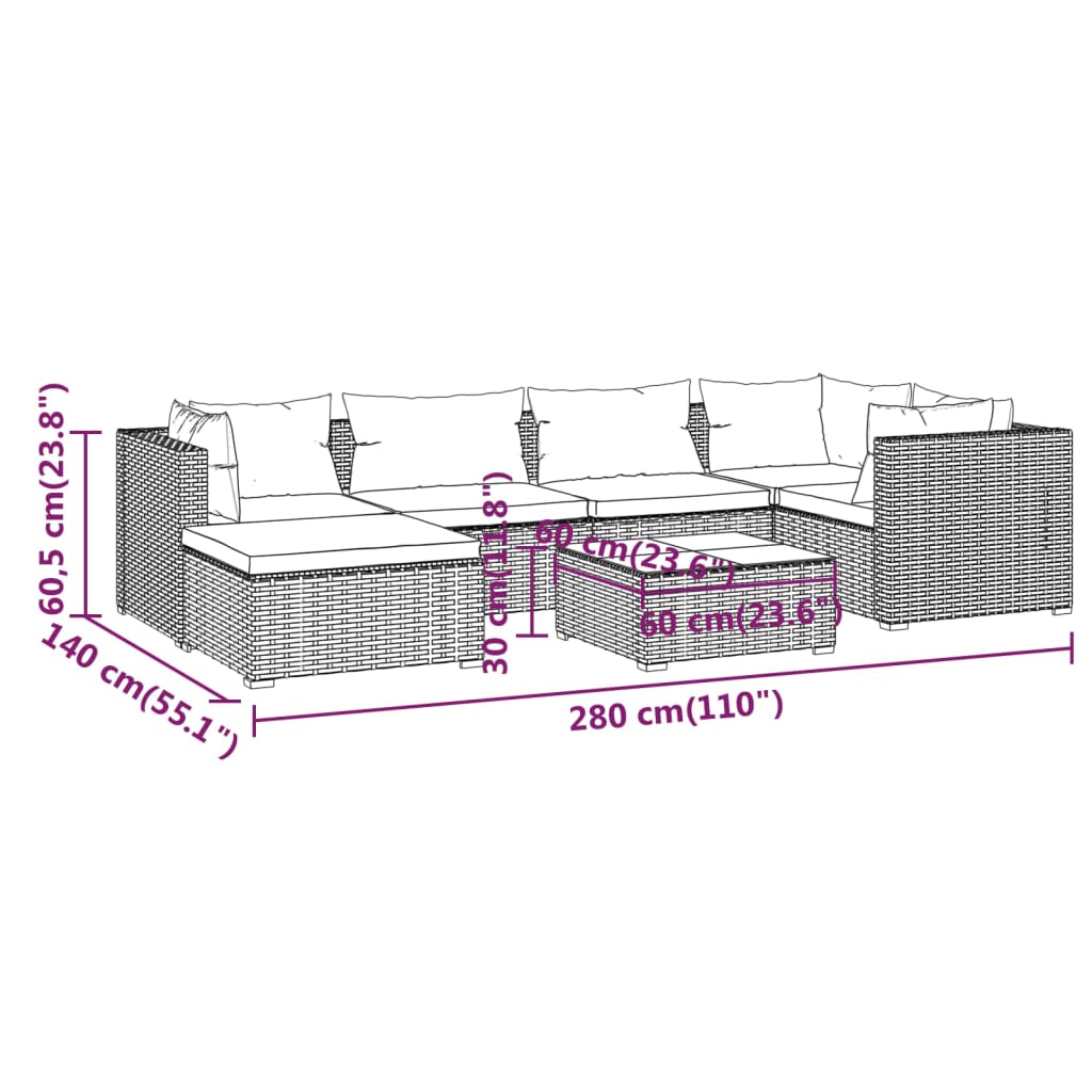 Conjunto De Muebles De Jardín Con Cojines 7 Piezas Ratán Resina Marrón VidaXL