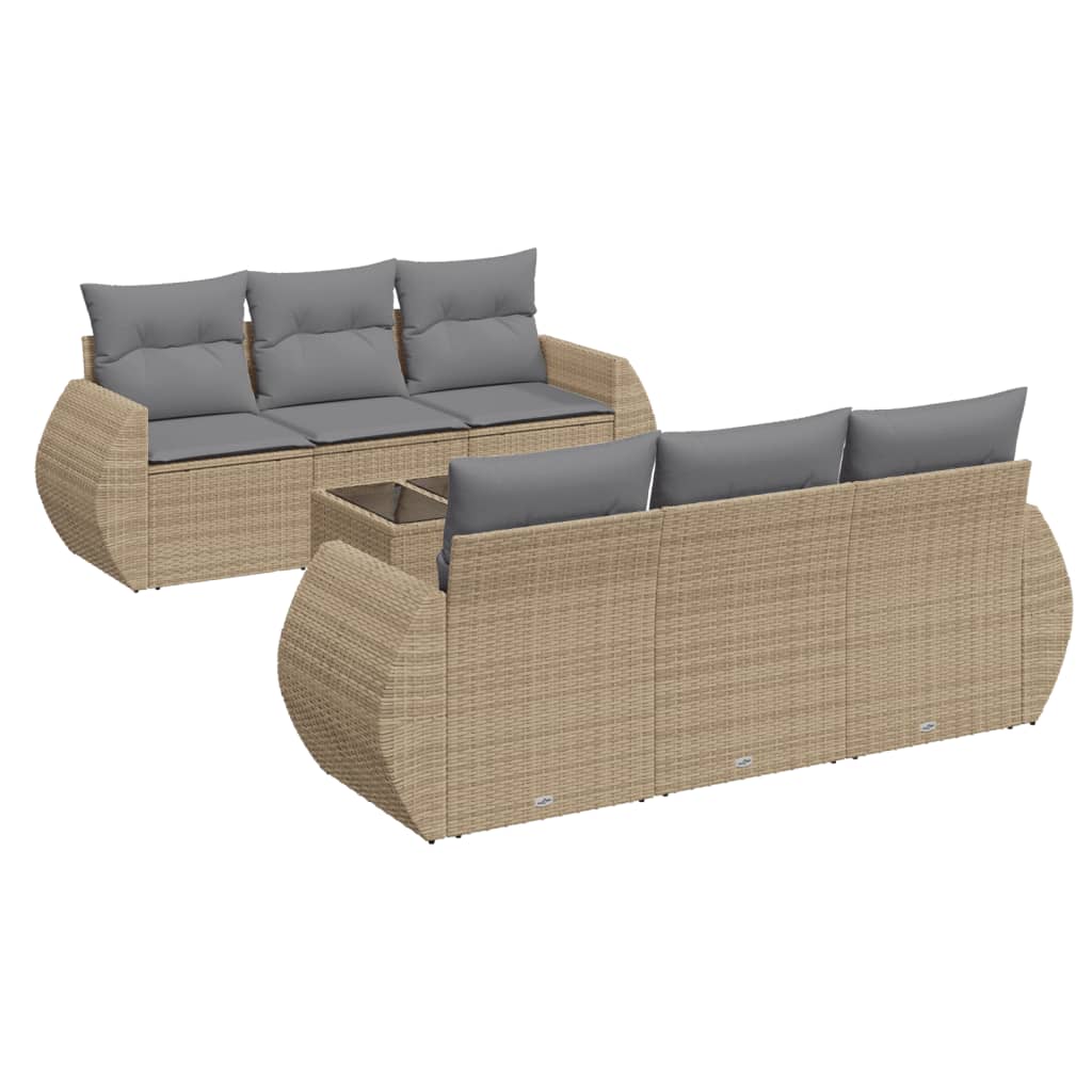 Conjunto De Muebles De Jardín Con Cojines 7 Piezas Mimbre Resina Beige VidaXL