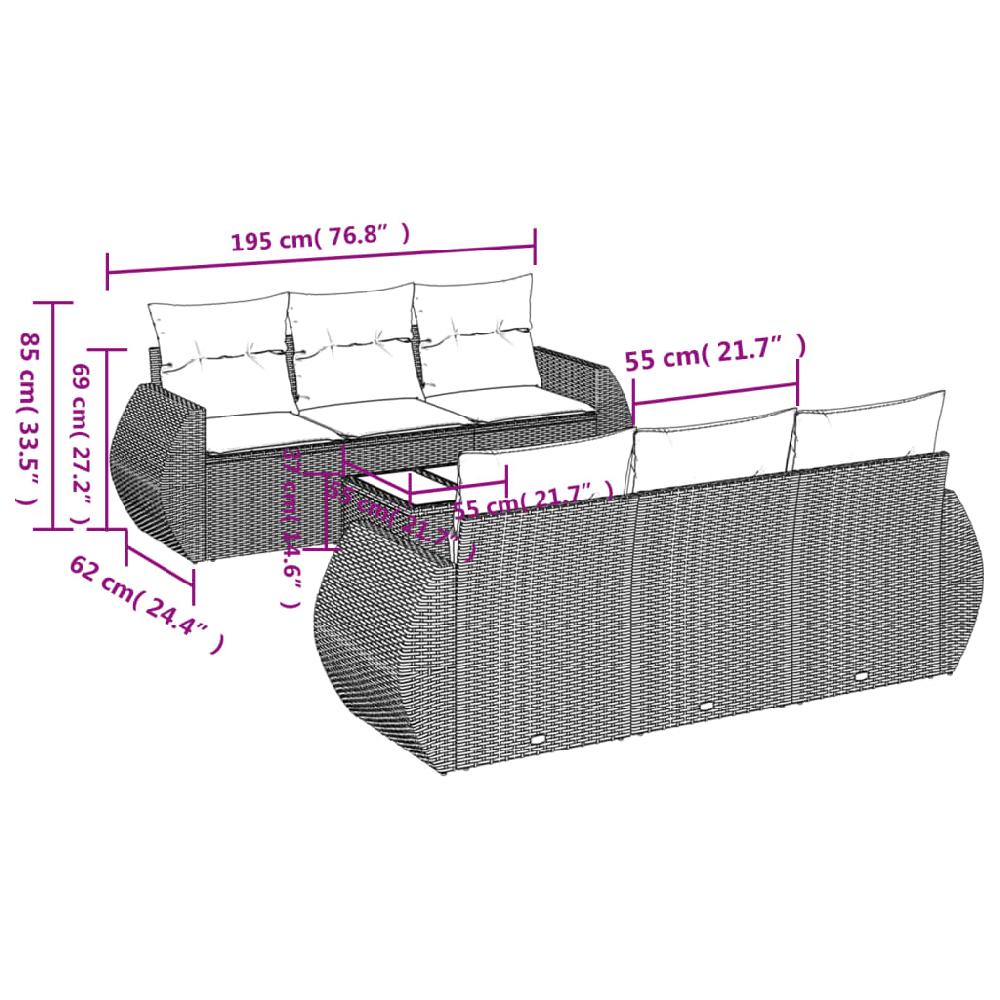 Conjunto De Muebles De Jardín Con Cojines 7 Piezas Mimbre Resina Beige VidaXL