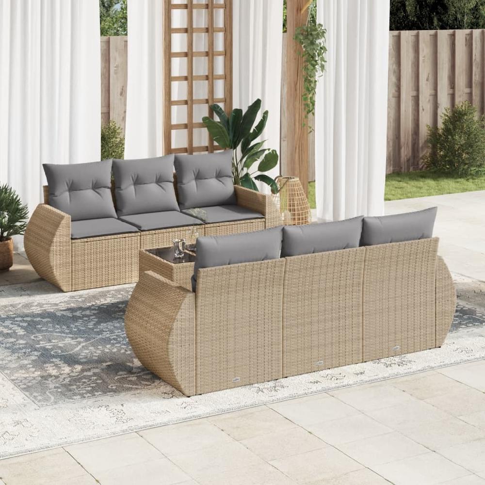 Conjunto de muebles de jardín con cojines 7 piezas mimbre resina beige vidaXL