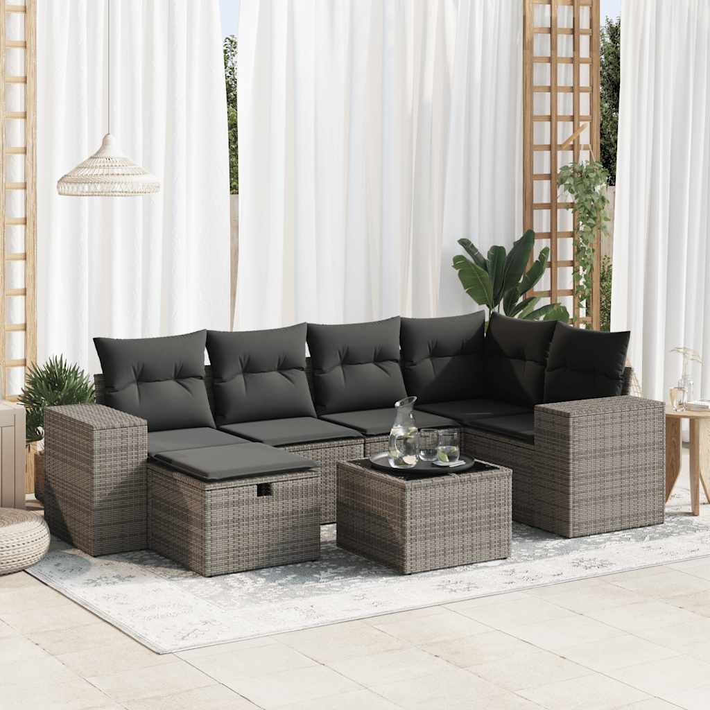 Conjunto de muebles de jardín con cojines 7 piezas mimbre resina gris vidaXL