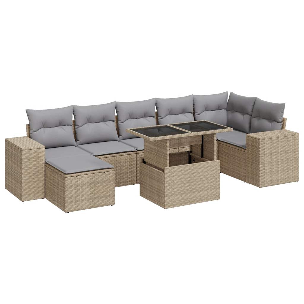 Conjunto De Muebles De Jardín Con Cojines 8 Piezas Mimbre Resina Beige VidaXL