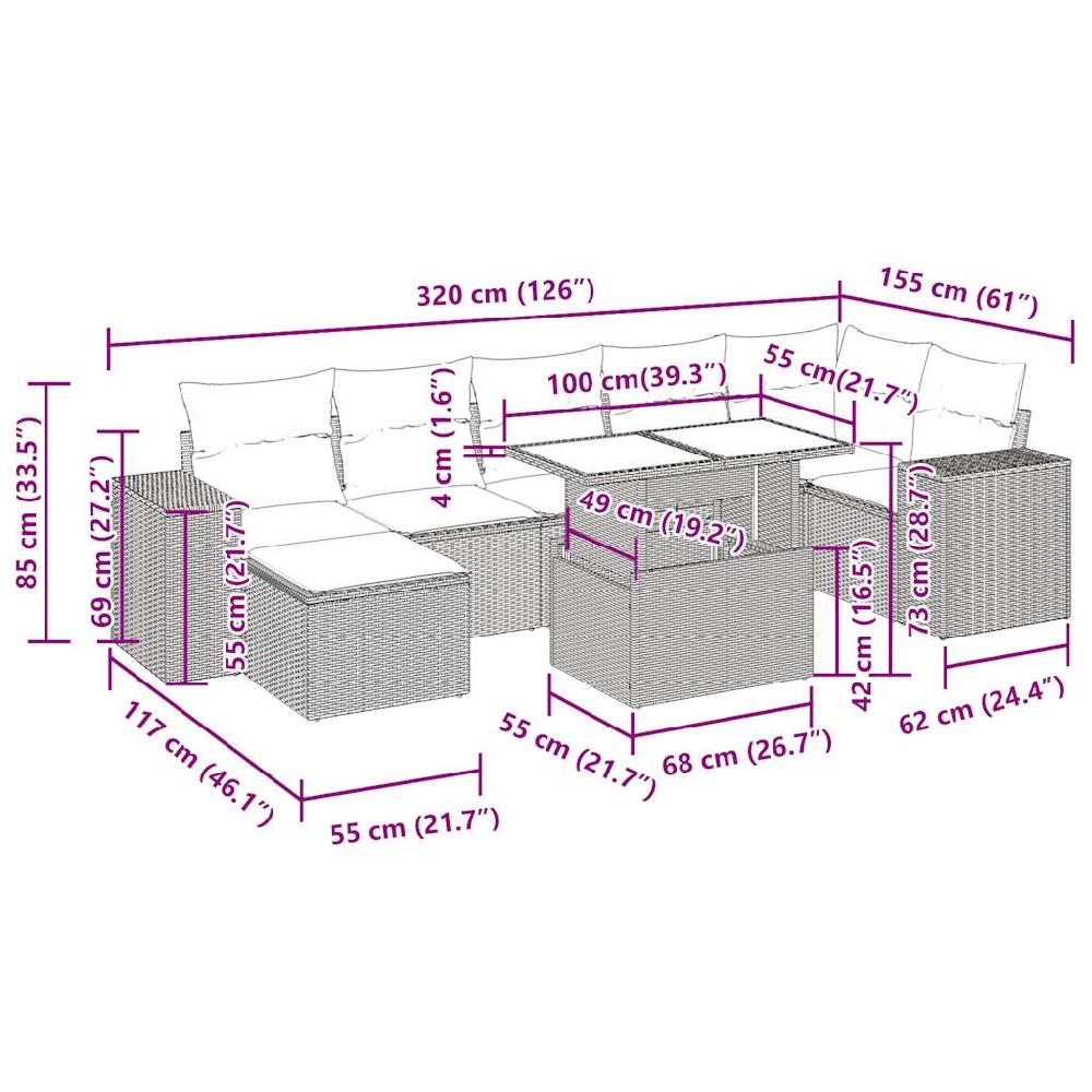 Conjunto De Muebles De Jardín Con Cojines 8 Piezas Mimbre Resina Beige VidaXL