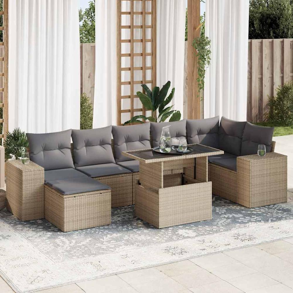 Conjunto de muebles de jardín con cojines 8 piezas mimbre resina beige vidaXL