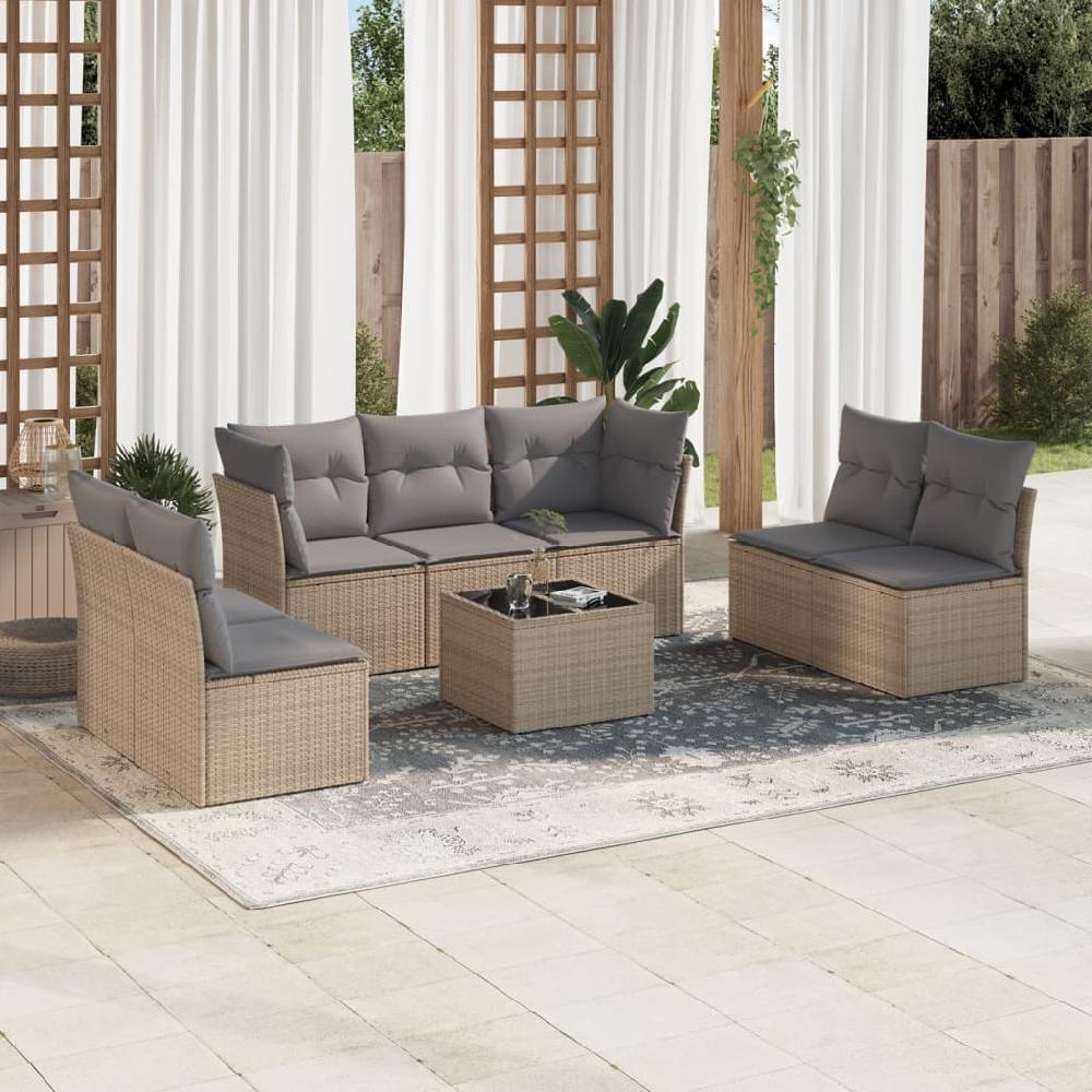 Conjunto de muebles de jardín con cojines 8 piezas mimbre resina beige vidaXL