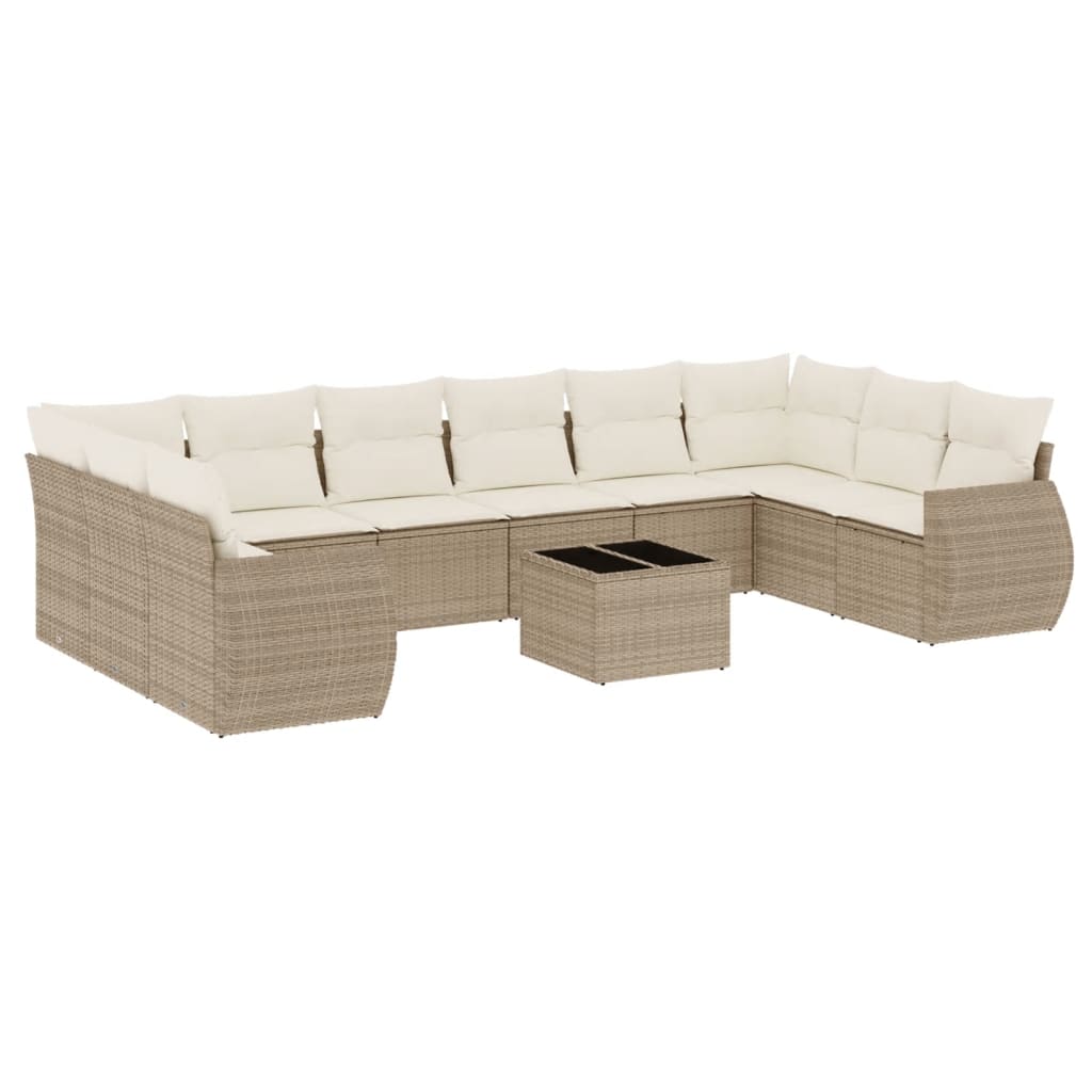 Conjunto De Muebles De Jardín Con Cojines De Mimbre De Resina Beige 11 Piezas VidaXL