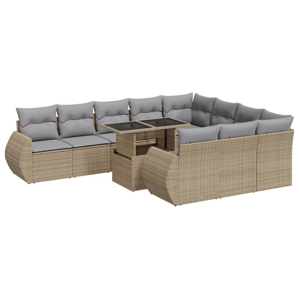 Conjunto De Muebles De Jardín Con Cojines De Mimbre De Resina Beige 11 Piezas VidaXL