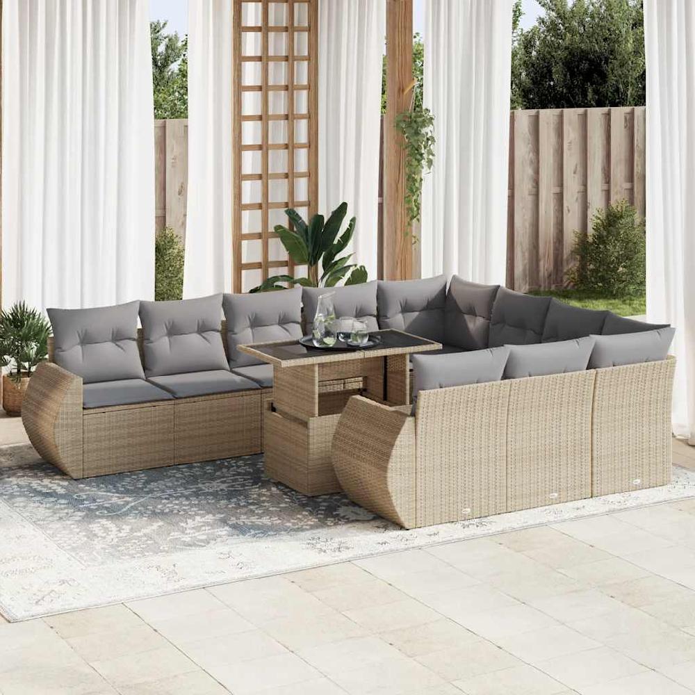 Conjunto de muebles de jardín con cojines de mimbre de resina beige 11 piezas vidaXL