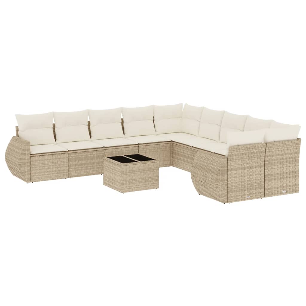 Conjunto De Muebles De Jardín Con Cojines De Mimbre De Resina Beige 11 Piezas VidaXL