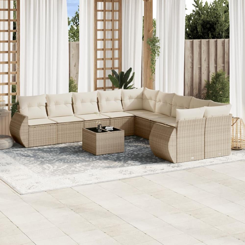 Conjunto de muebles de jardín con cojines de mimbre de resina beige 11 piezas vidaXL