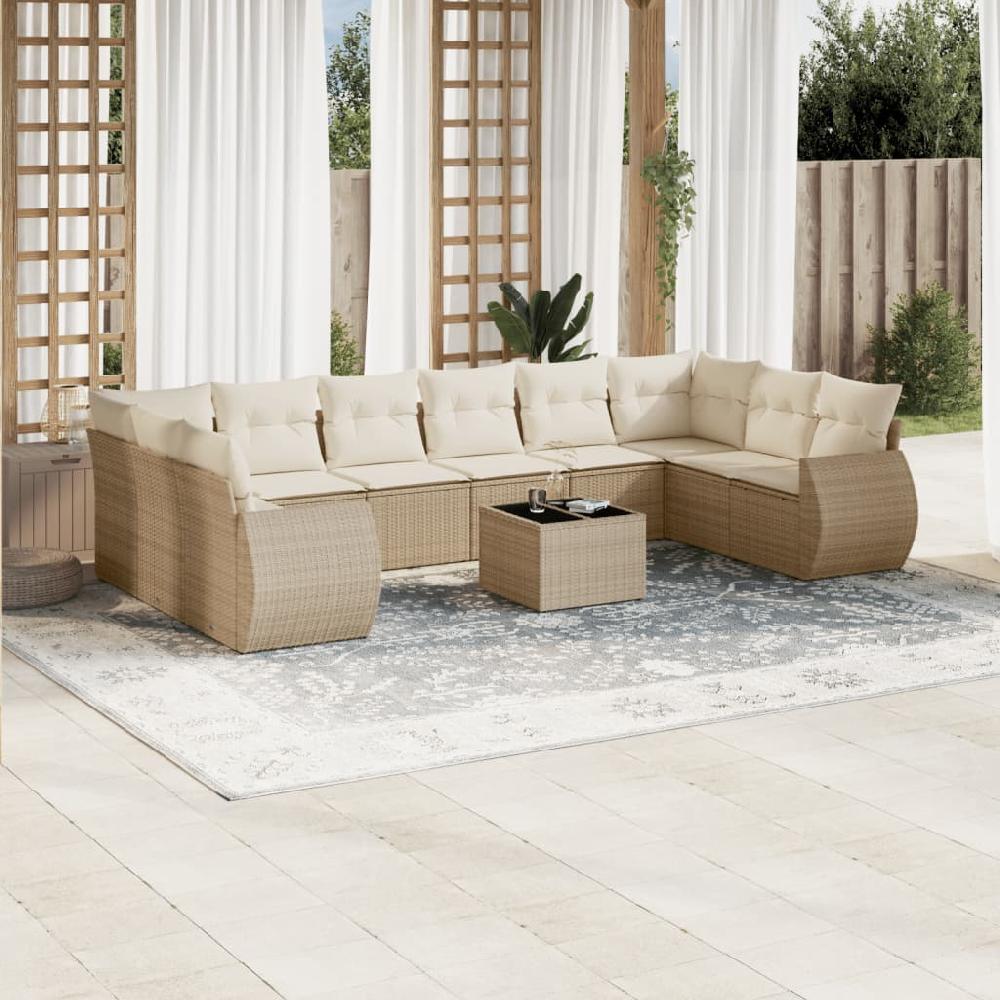 Conjunto de muebles de jardín con cojines de mimbre de resina beige 11 piezas vidaXL