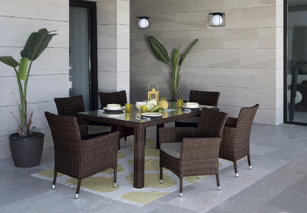Conjunto de muebles de jardín Costa Rica de ratán sintético para 6 comensales