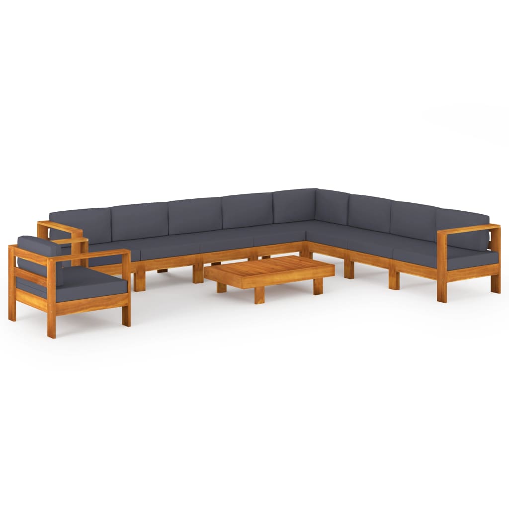 Conjunto De Muebles De Jardín De 10 Piezas VidaXL Con Cojines Gris Oscuro De Madera De Acacia