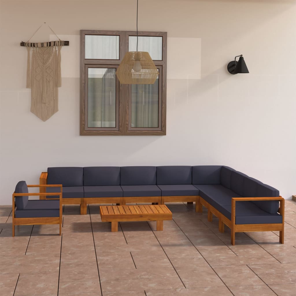 Conjunto de muebles de jardín de 10 piezas vidaXL con cojines gris oscuro de madera de acacia