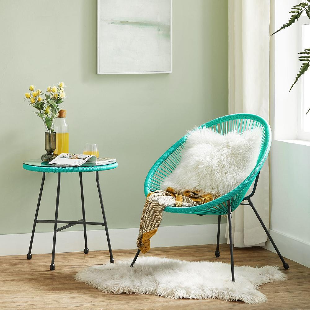 Conjunto De Muebles De Jardín De 3 Piezas Sillas Acapulco Y Mesa Con Tapa De Cristal Asientos De Exterior E Interior Turquesa