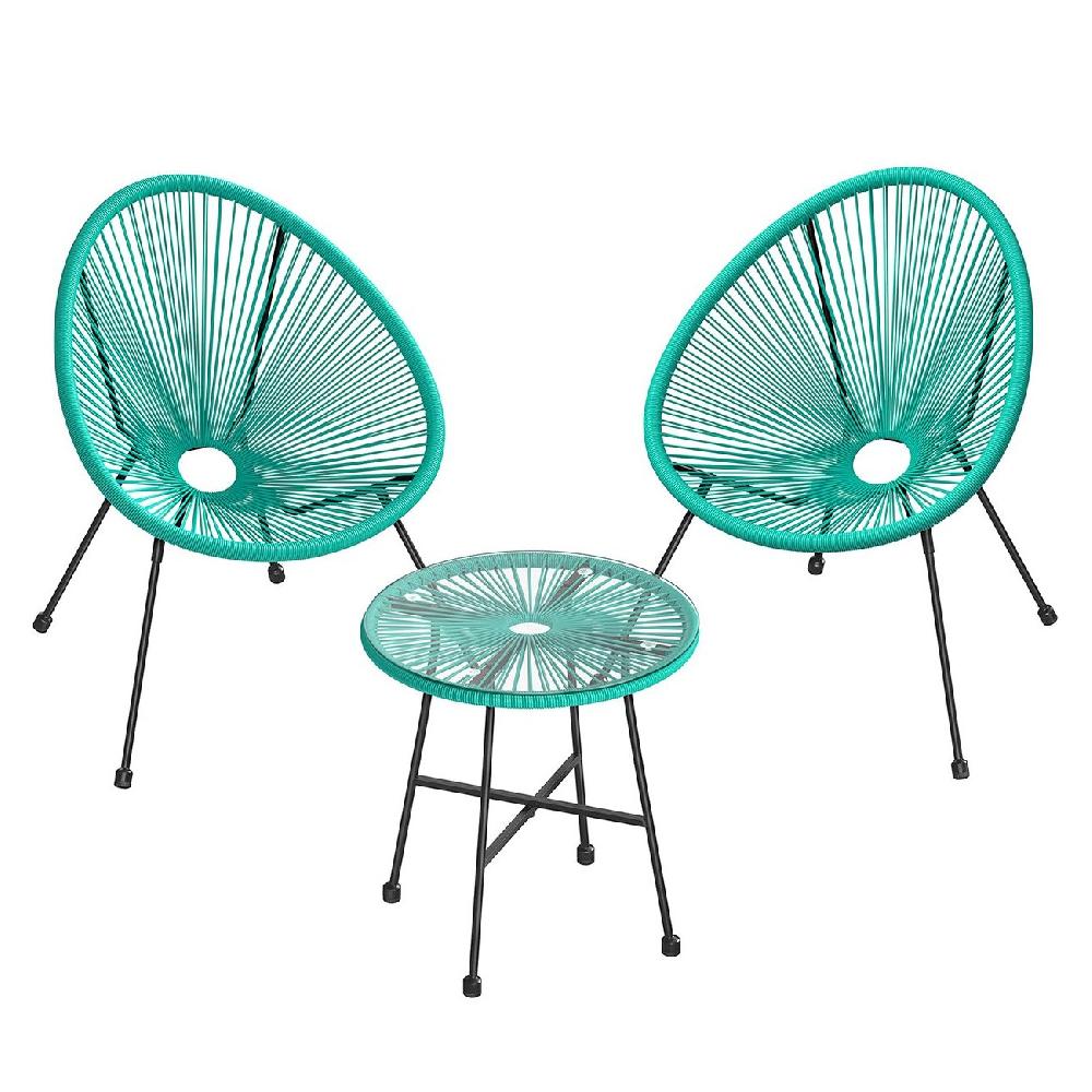 Conjunto de muebles de jardín de 3 piezas sillas acapulco y mesa con tapa de cristal asientos de exterior e interior turquesa