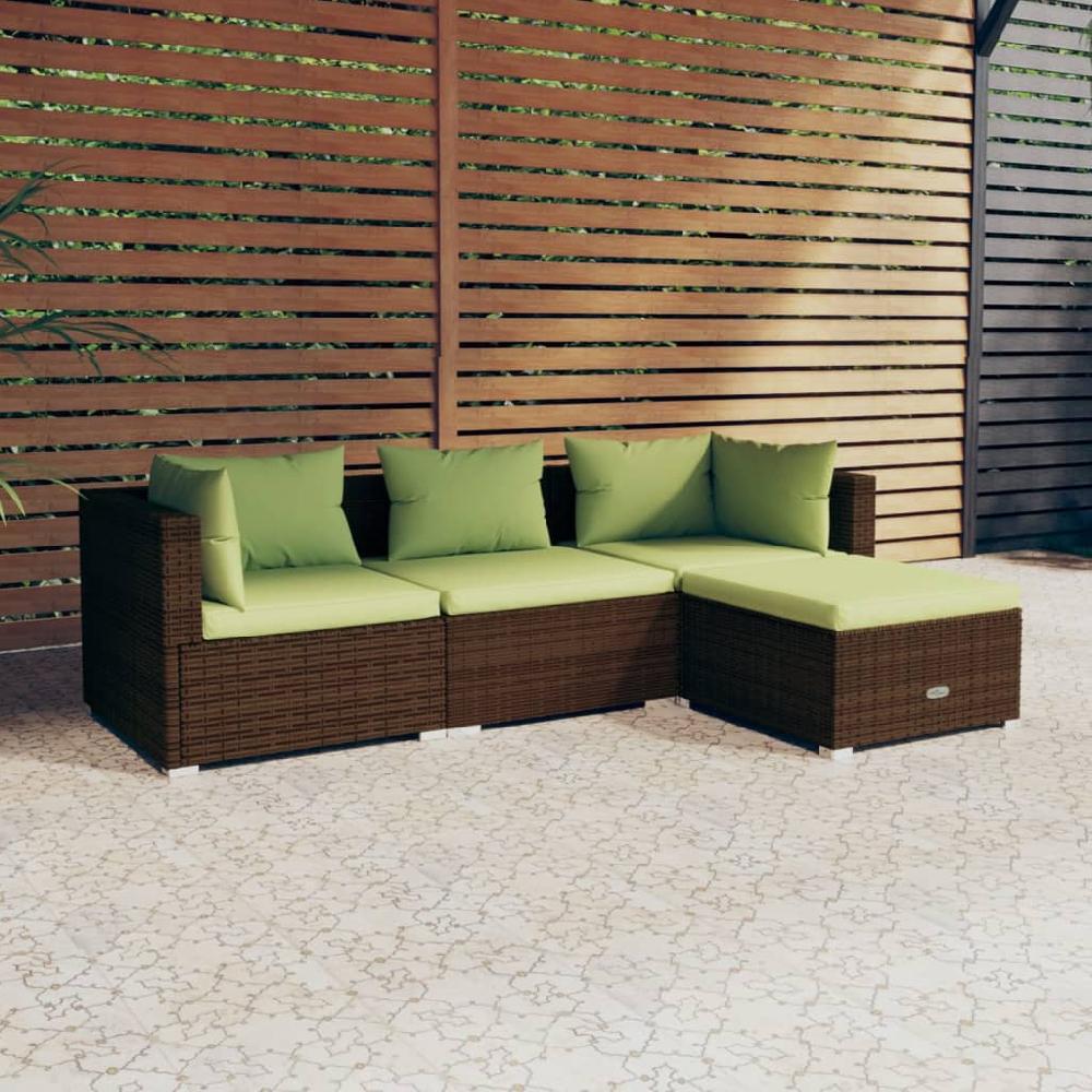 Conjunto de muebles de jardín de 4 piezas con cojines de ratán sintético marrón vidaXL
