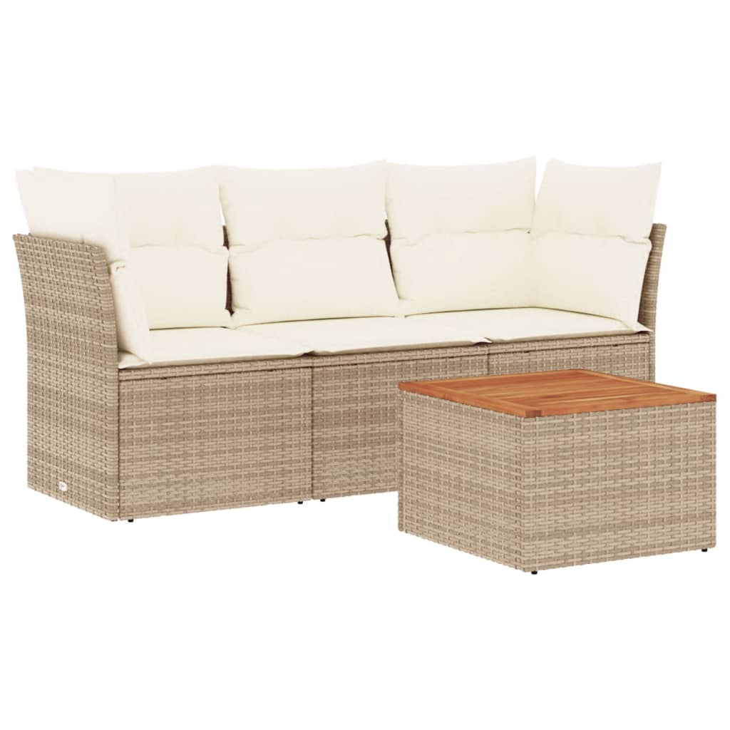 Conjunto De Muebles De Jardín De 4 Piezas De Mimbre De Resina Beige Con Cojines VidaXL