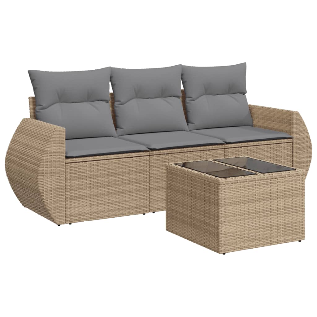 Conjunto De Muebles De Jardín De 4 Piezas De Mimbre De Resina Beige Con Cojines VidaXL