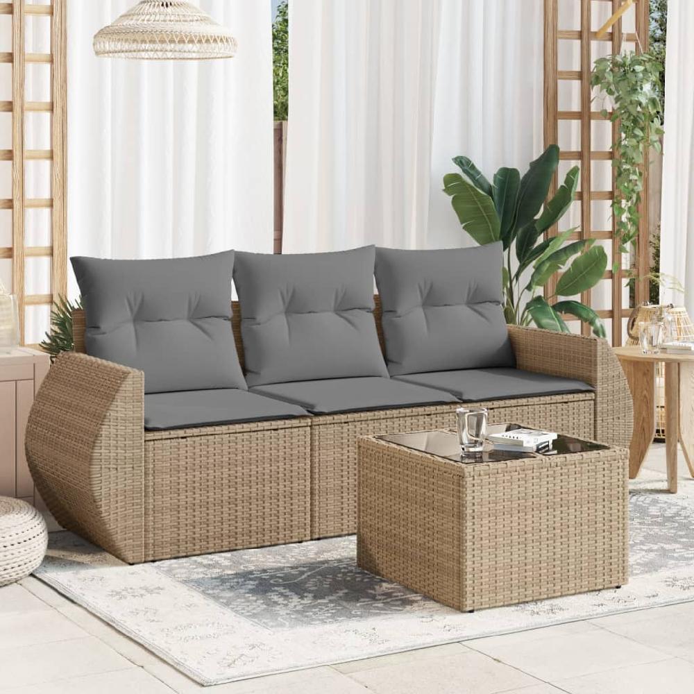 Conjunto de muebles de jardín de 4 piezas de mimbre de resina beige con cojines vidaXL