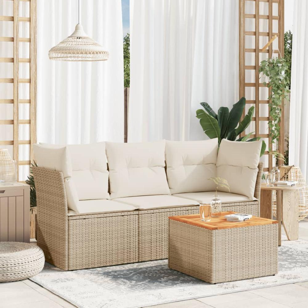 Conjunto de muebles de jardín de 4 piezas de mimbre de resina beige con cojines vidaXL