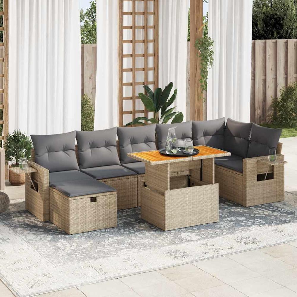 Conjunto de muebles de jardín de 5 piezas con cojines de resina de acacia beige vidaXL