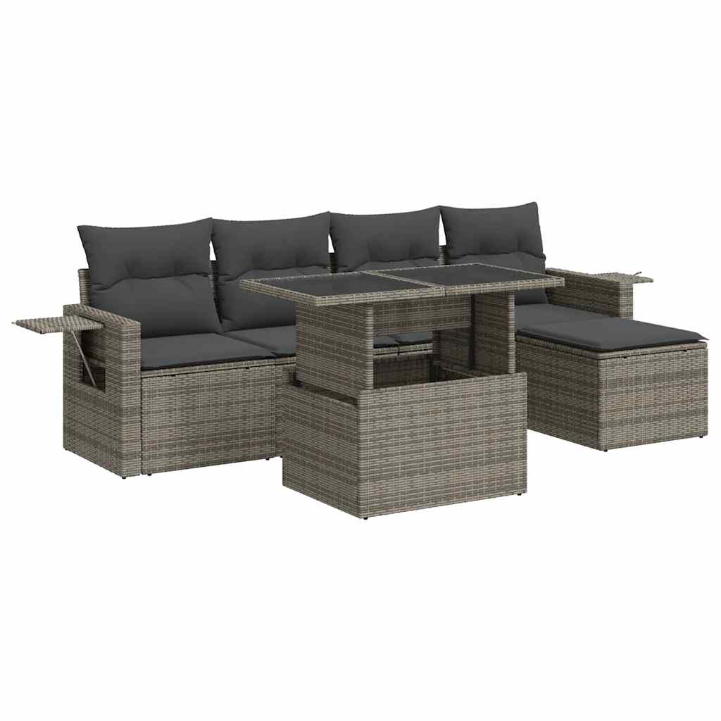 Conjunto De Muebles De Jardín De 6 Piezas Con Cojines De Mimbre De Resina Gris VidaXL