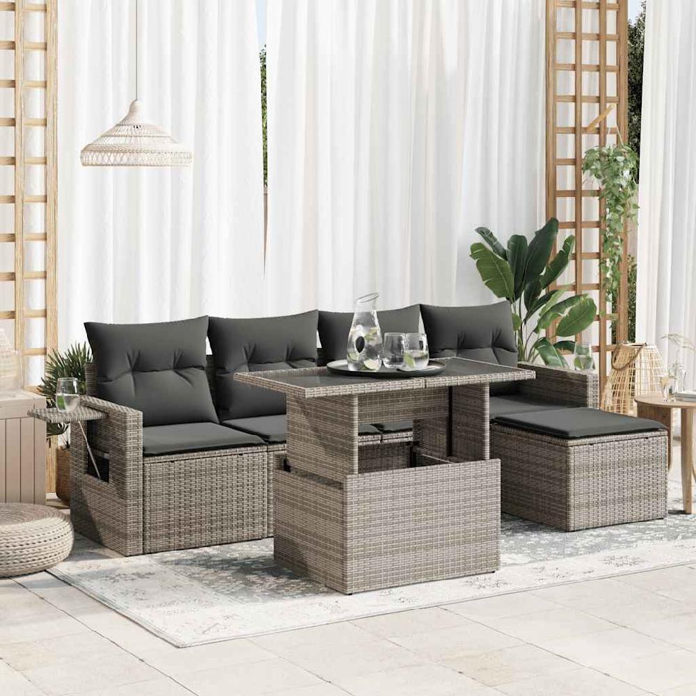 Conjunto de muebles de jardín de 6 piezas con cojines de mimbre de resina gris vidaXL