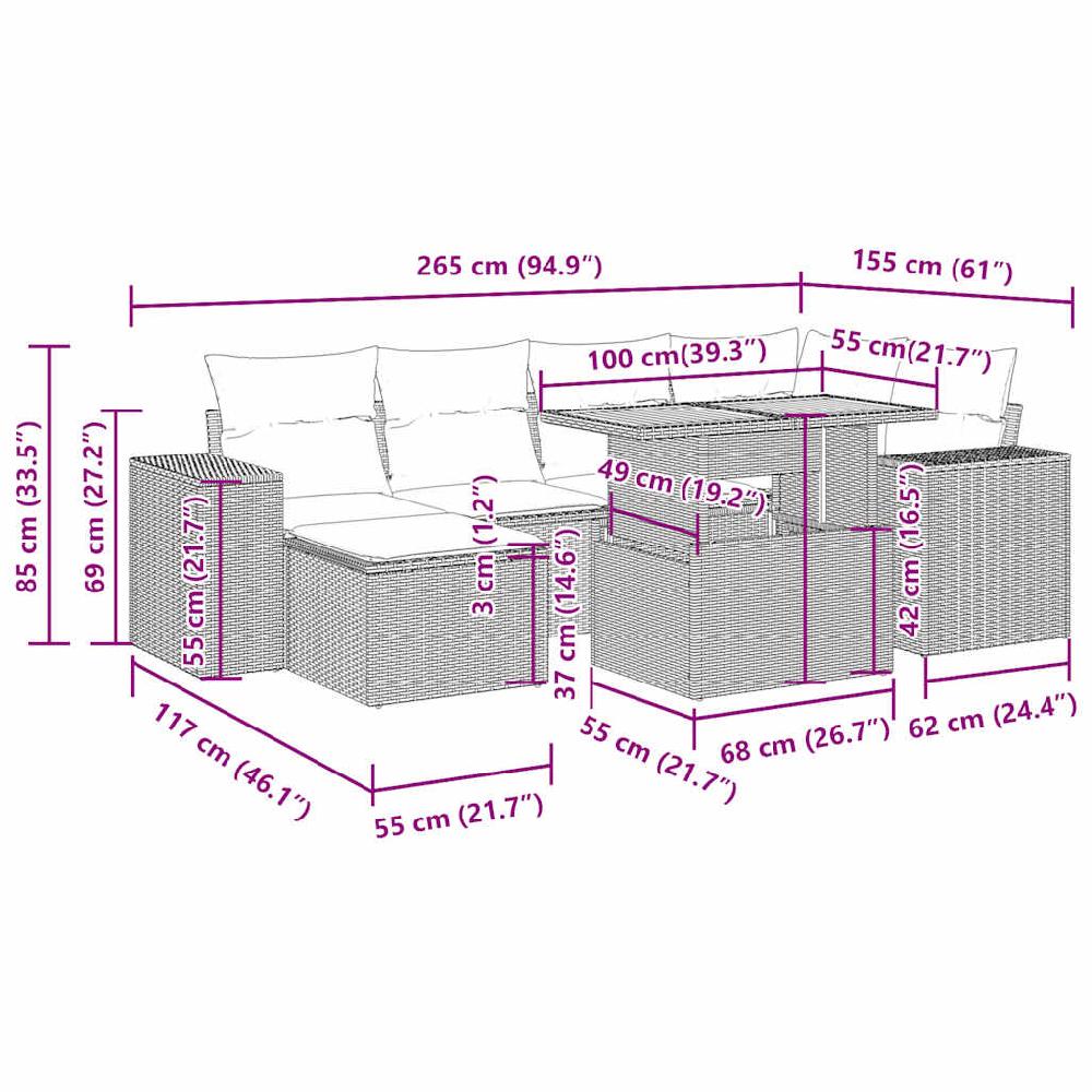 Conjunto De Muebles De Jardín De 7 Piezas Con Cojines De Ratán Sintético Negro VidaXL